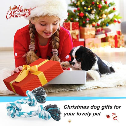 SZEE Dog Rope Toys, 14 in 3 Knots Chew Rope for Medium and Small Dogs, Pull Toy for Tug of War and Teeth Cleaning (Blue)