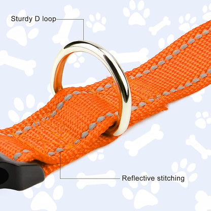 FunTags Reflective Dog Collar, Sturdy Nylon Collars for Puppy and Extra Small Girl and Boy Dogs, Adjustable Dog Collar with Quick Release Buckle,Orange,5/8" Width