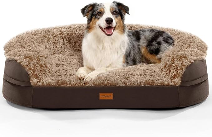 Orthopedic Dog Beds for Large Dogs, 41" x 32.6" x 7.7" Supportive Dog Sofa Bed with 28D Egg-Crate Foam, Removable Washable Cover, Waterproof Lining, for Puppy,Senior,Sick, Brown