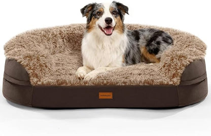 Orthopedic Dog Beds for Large Dogs, 41" x 32.6" x 7.7" Supportive Dog Sofa Bed with 28D Egg-Crate Foam, Removable Washable Cover, Waterproof Lining, for Puppy,Senior,Sick, Brown