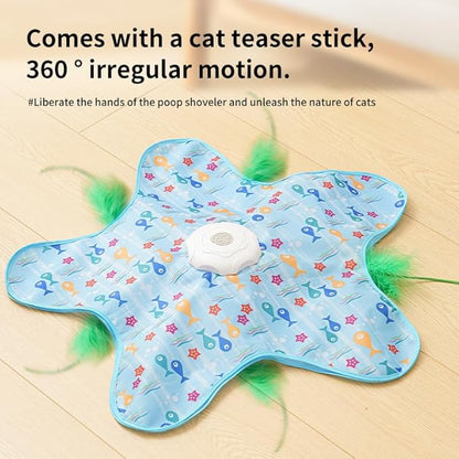 Rechargeable Automatic Cat Toy, 3-Mode Touch-Activated Interactive Toy with Random Motion, Concealed Feather & Squeaky Sound for Indoor Cats & Kittens (Blue)