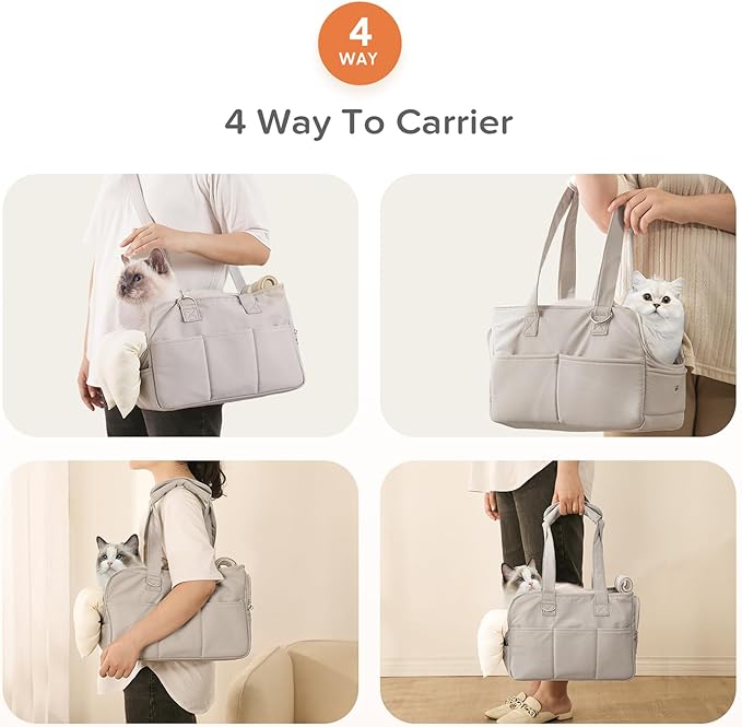 Dog Purse Carrier for Small Dogs & Puppies Up 10 Lbs, Soft Cotton Tote Pet Shoulder Bag with Pockets, Foldable & Washable Breathable Puppy Carrier for Yorkie, Chihuahua & Cats - Gray