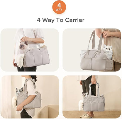 Dog Purse Carrier for Small Dogs & Puppies Up 10 Lbs, Soft Cotton Tote Pet Shoulder Bag with Pockets, Foldable & Washable Breathable Puppy Carrier for Yorkie, Chihuahua & Cats - Gray