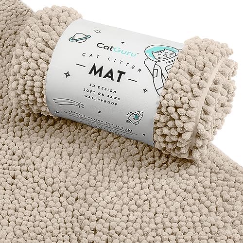 CatGuru Cat Litter Mat, Medium, Extra Large, XXL, Super Absorbent and Waterproof Litter Box Mat for Cats, Non Slip Trapping Mats, Machine Washable Kitty Trapping Pad, Cat Stuff (XL, Sand/Heavy-Duty) by CatGuru