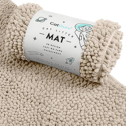CatGuru Cat Litter Mat, Medium, Extra Large, XXL, Super Absorbent and Waterproof Litter Box Mat for Cats, Non Slip Trapping Mats, Machine Washable Kitty Trapping Pad, Cat Stuff (XL, Sand/Heavy-Duty) by CatGuru
