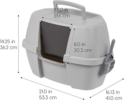 IRIS USA Corner Cat Litter Box - Enclosed Corner Litter Box with Scoop, Hooded Litter Tray for Corners, Space-Saving Covered Litter Box, Odor Defensive, Gray