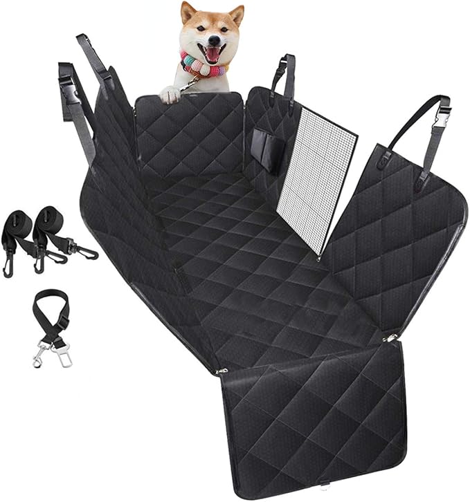 Dog Shaped Car Seat Cover with Rear Seat Mesh Window, Waterproof, Anti-Skid and Scratch Resistant Rear Seat for Large Pets, Protect the Car Interior， Suitable for Cars, Trucks and Suv. (black)