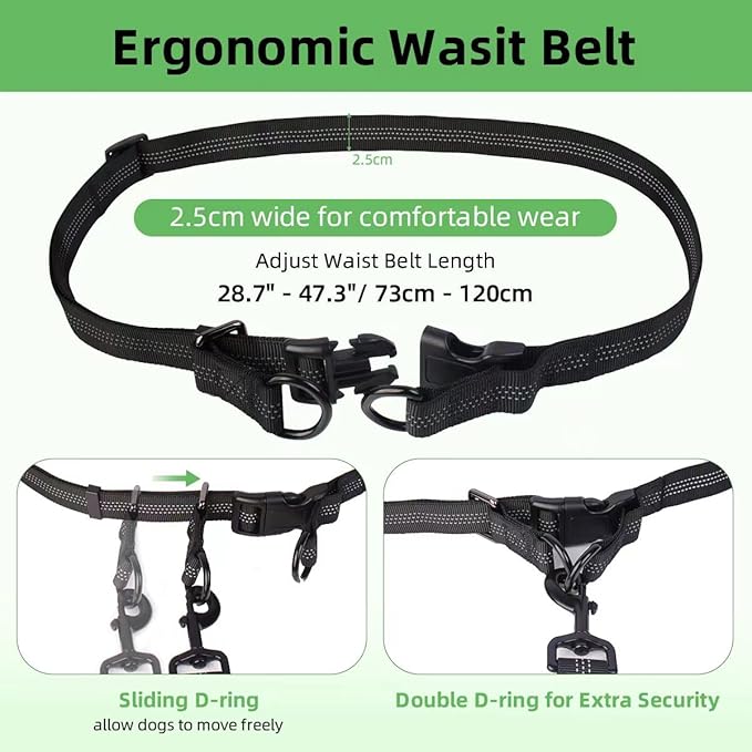Philorn Hands Free Dog Leash with Pouch, Adjustable Waist Leash for Dog Walking, Running Leashes for Medium Large Dogs, Waist Dog Leashes with Dual Handles and Durable Bungee for Jogging Hiking