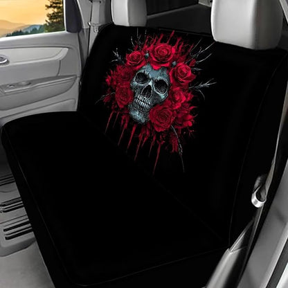 AFPANQZ Rose Skull Car Seat Cover Rear Seats Only High Stretchy Washable Bucket Seat Cushion Protector Backseats Covers for Girls Women, Fit Most Cars, Sedan, SUV