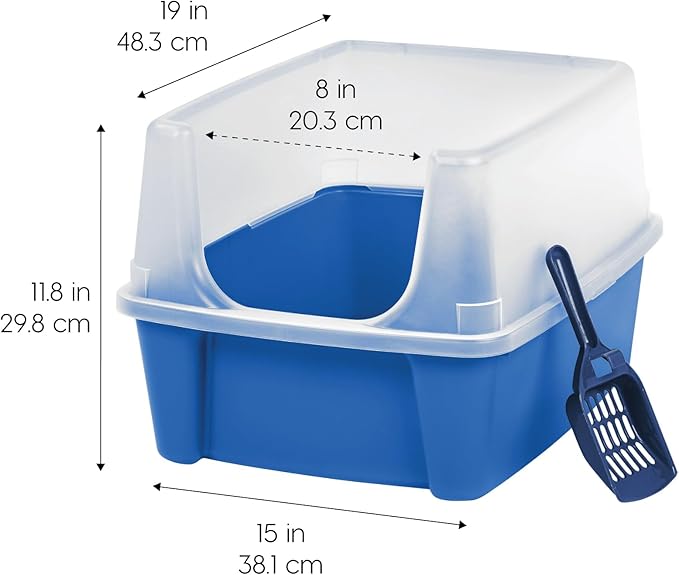IRIS USA Large Open Top Cat Litter Box with High Sided Walls Tall Scatter Shield Scoop Included Easy Clean Plastic Pan Stain Resistant for Big Cats Kittens Indoor Multi-Cat Households