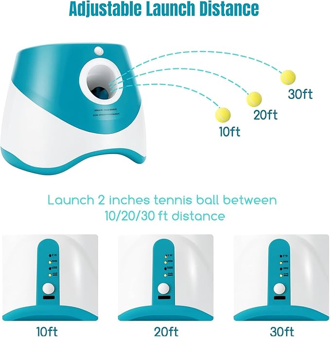 Automatic Dog Ball Launcher – 12 ETPU Balls & Bonus Collapsible Bowl, 3 Distance Settings (20ft/33ft/46ft), Smart Fetch Toy for Small & Medium Dogs, Indoor/Outdoor Use (Blue)