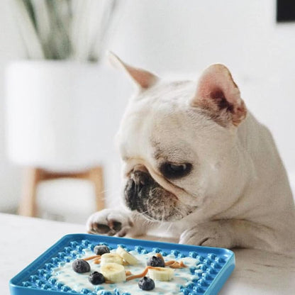 LE TAUCI PET Slow Feeder Dog Bowl, 7.5 Inch Lick Mat for Medium and Large Breed, Anxiety Relief Licking Mat, Puzzle Feeder for Peanut Butter, Treats, Pet Enrichment Toys, Set of 2, Blue and Orange