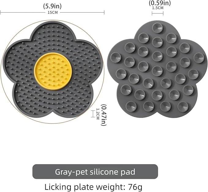 Slow Feeder Mat for Fast Eaters Pet Lick Pad Flower Design Silicone Grooming & Training Aid for Anxious Dogs Cats Grey One Size