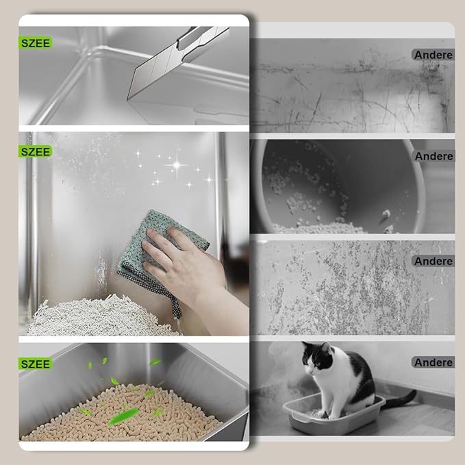 SZEE Stainless Steel Cat Litter Box with 180°Flip-Top Lid, Easy Clean XL Enclosed Litter Box, Large Covered Steel Cat Box with Scoop, Odor Control and Anti-Urine Leakage, 23.2 * 15 * 15 Inch, White