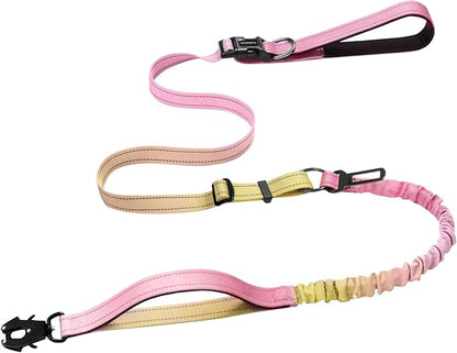 Heavy Duty Hands Free Dog Leash with Quick Release Carabiner and Adjustable No Pull Bungee Dog Running Waist Leash，for Walking and Training with Car Seat Belt 4-6FT (Pinkish Yellow)