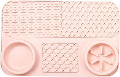 Cat Dog Slow Feeder Set Textured Slow Lick Mat & Drumstick Puzzle Toy Food Grade Silicone Easy to Clean Anti-Slip Base Pet Accessories (Mat-2 2pcs)