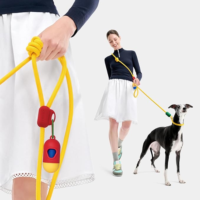 VETRESKA Hands-Free Dog Leash, 8FT Adjustable Rope Leash for Medium Large Dogs, Waist/Crossbody Slip Lead Leashes for Walking, No Pull Dog Leashes with Bag Dispenser, 2 in 1 Walk Kit (Chroma)