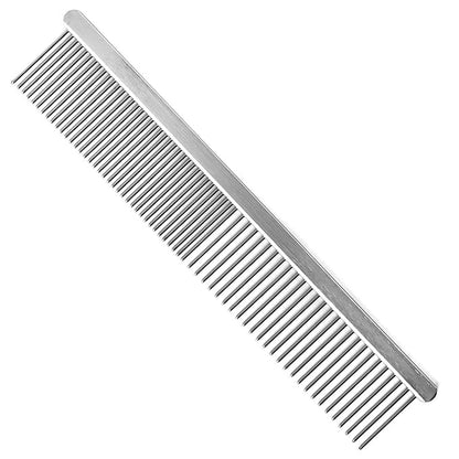 Jeffers Flat Back Pet Grooming Comb – Chrome Plated Steel Comb with Fine & Coarse Teeth for Dogs, Cats, Puppies – Detangling, Deshedding, Dematting Tool for Long or Short Hair - 7.5" L, 1" Teeth
