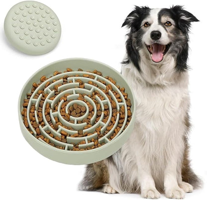 Slow Feeder Dog Food Bowl,Puzzle Silicone Feeding Bowls with Suction Cups, Anti-Choking Pet Slow Feeding,Non Slip Maze Puzzle Dog Feeder Bowl Prevent Bloating, Easy to Clean