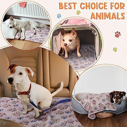 Tatuo 4 Pack Fleece Dog Blanket for Pet,Beige,41 x 30 Inch,Paw - Image 2
