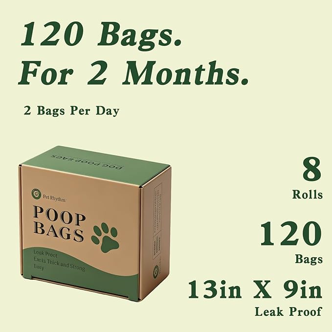 Dog poop bag rolls 120 bags lavender flavor, 13x9 in Extra Large with Dispenser, Guaranteed Leak Proof and Extra Thick, For Fragrance Bags for Dogs Walking and Cat Litter