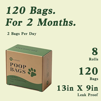 Dog poop bag rolls 120 bags lavender flavor, 13x9 in Extra Large with Dispenser, Guaranteed Leak Proof and Extra Thick, For Fragrance Bags for Dogs Walking and Cat Litter