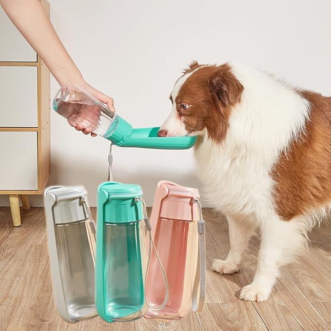 Dog Water Bottle Portable for Walking Pet Travel 19 OZ Leak proof Water Bottle Bowl with Drinking Feeder Cat Puppy Water Dispenser for Hiking Camping Blue