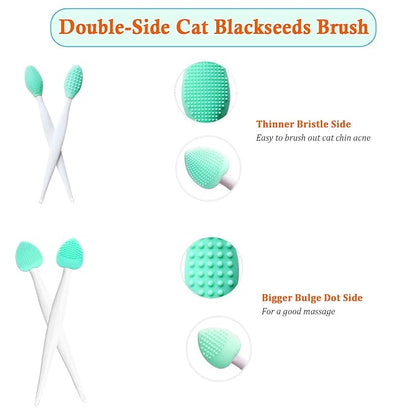 JGocot Cat Grooming Essentials - Black Seed Exfoliating Brush, Soft Silicone Double-Sided Scraper for Chin Acne and Cleaning (4PCS)
