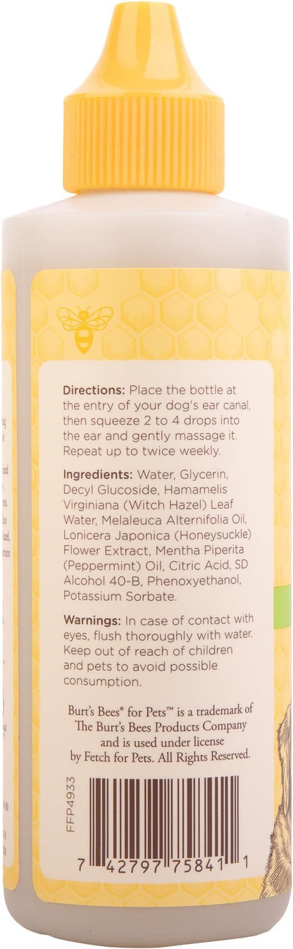 Burt's Bees for Pets Ear Cleaner for Dogs with Peppermint and Witch Hazel, 99.7% Natural Origin Formulas, Dog Ears Cleanser, Cleaning Solution, 2pk, 4 oz