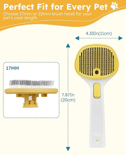 Cat Steam Brush for Cats & Dogs, Pet Steam Brush 3-in-1 with 2 Mist Modes, One-Touch Self Cleaning, Magnetic Safe Charging, Cat Hair Brush for Shedding, Dog Brush for Shedding, Yellow (Short Head)