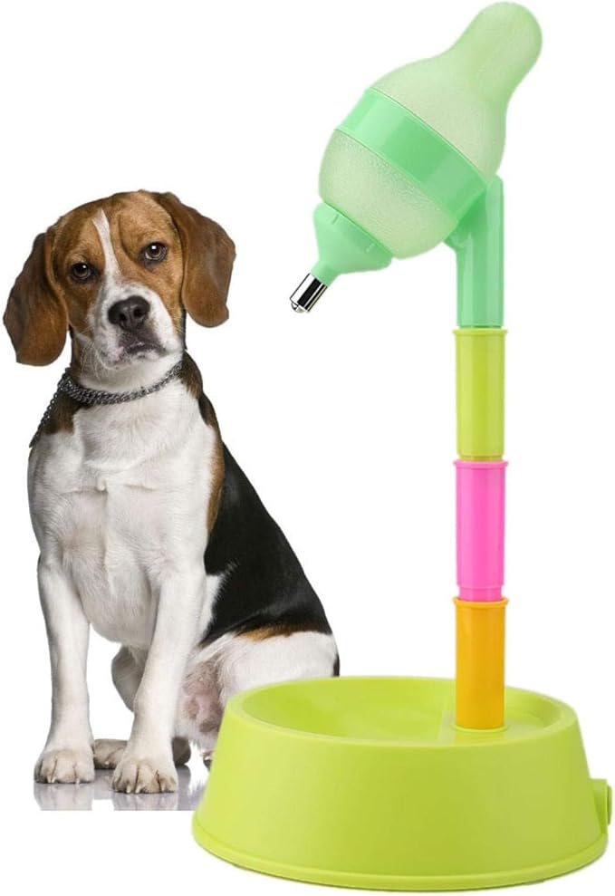 Pet Water Bottle Stand, 650ml No Drip Dog Drinking Dispenser with Adjustable Height Automatic Cat & Dog Water Dispenser Bowl Non Slip Pet Fountain for Indoor Use (Green)