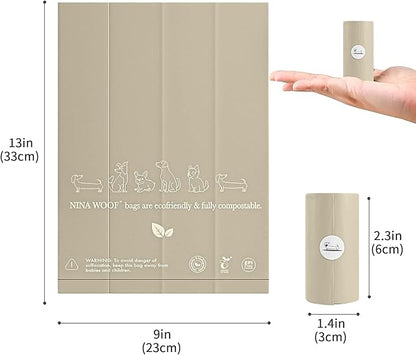 NINA WOOF Dog Poop Bags Rolls - 90 Compostable & Biodegradable for Puppy Walks, Travel, Thick Refill Housebreaking dog poo bags Premium Cornstarch Pet Poo Bags Dogs