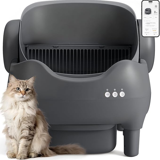 Automatic Self Cleaning Cat Litter Box: Scoop Free Litter Box with APP Control, Large Capacity for Multiple Cats, Odor Control, Ultra Quiet, Smart Safety Sensors