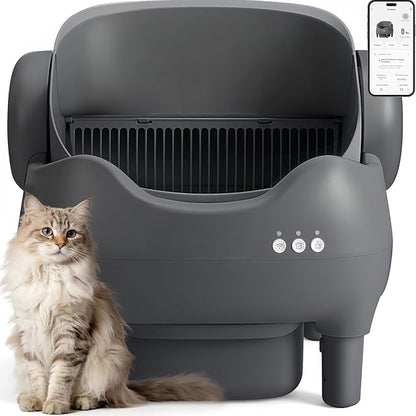 Automatic Self Cleaning Cat Litter Box: Scoop Free Litter Box with APP Control, Large Capacity for Multiple Cats, Odor Control, Ultra Quiet, Smart Safety Sensors