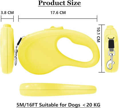 Retractable Dog Leash, 16Ft/5M Light Weight Retractable Leash for Small Medium Dogs/Cats Up to 50lbs, Strong Nylon Tape 360° Tangle-Free One-Hand Brake (Yellow)