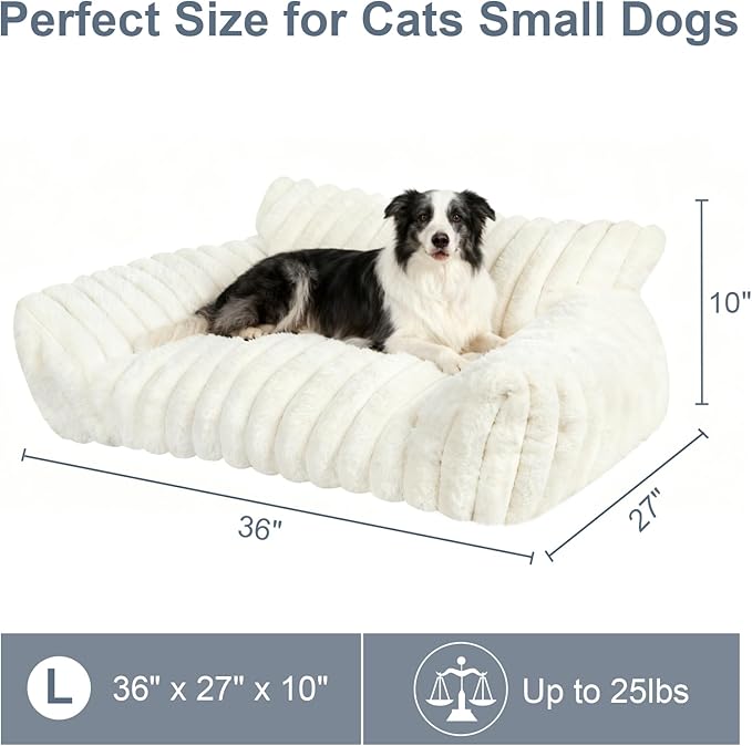 Cute Dog Cat Couch for Medium Large Dogs,Fluffy Pet Sofa Dog Couch Bed with Premium Soft Corduroy Fleece,Cute Washable Dog Bed Medium Large Size Dog,Supportive Cat Sofa Pet Bed(36x27x10,White)