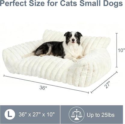 Cute Dog Cat Couch for Medium Large Dogs,Fluffy Pet Sofa Dog Couch Bed with Premium Soft Corduroy Fleece,Cute Washable Dog Bed Medium Large Size Dog,Supportive Cat Sofa Pet Bed(36x27x10,White)