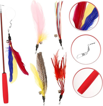 Long Kitten Teaser Home Cat Set Cat Teasing and Feather Teaser Stick Random