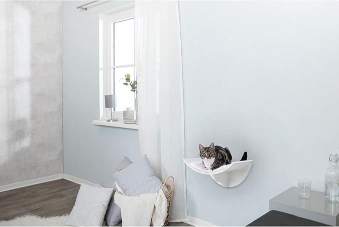 Trixie Lorena Cat Wall Mount Furniture - Elevated Cat Bed with Removable Pad, Raised Climbing Bed - White
