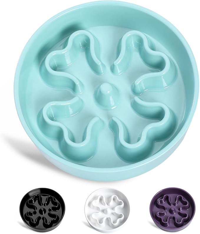 Slow Feeder,Ceramic-Slow Feeder Dog Bowls Medium Breed,Puzzle Food Bowl Maze,2.5 Cups Slow Feed Dog Bowl for Medium Dogs,Turquoise