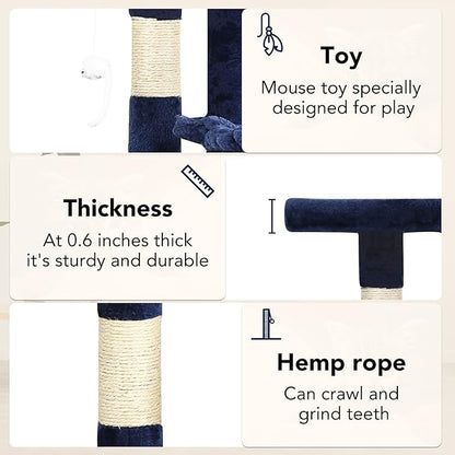 BestPet | 37" Cat Tree Tower | Navy Blue | Sturdy Multi-Level Cat Tree with Plush Condo, Cozy Perch, Sisal Scratching Posts, Hanging Toy and Hammock | Easy Assembly | for Kittens & Adult Cats