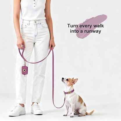 Didog Stylish PU Leather Dog Leash for Small Dogs, Easy to Clean 5ft Small Dog Leash with Metal Tangle-Free Clip, Fashionable and Elegant for Walking, Running and Training,Purple, S