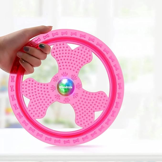 Flying Disc Dog Sport Toy with Flashing LED Lights, Light Up Pet Disk for Ultimate Night Time Play, Blue
