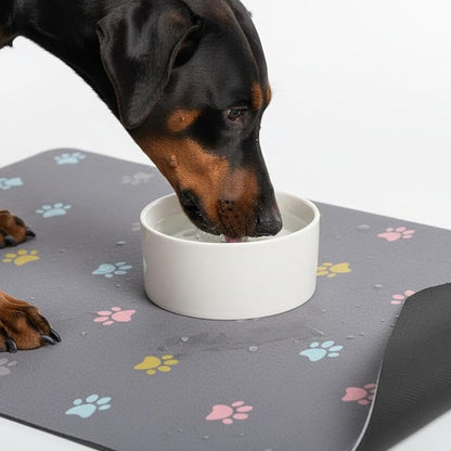Cat Food Mat Absorbent Dog Mat for Food and Water Non Slip Quick Dry Dog Bowl Mats for Floors 24" X 16" Paw Light Gray