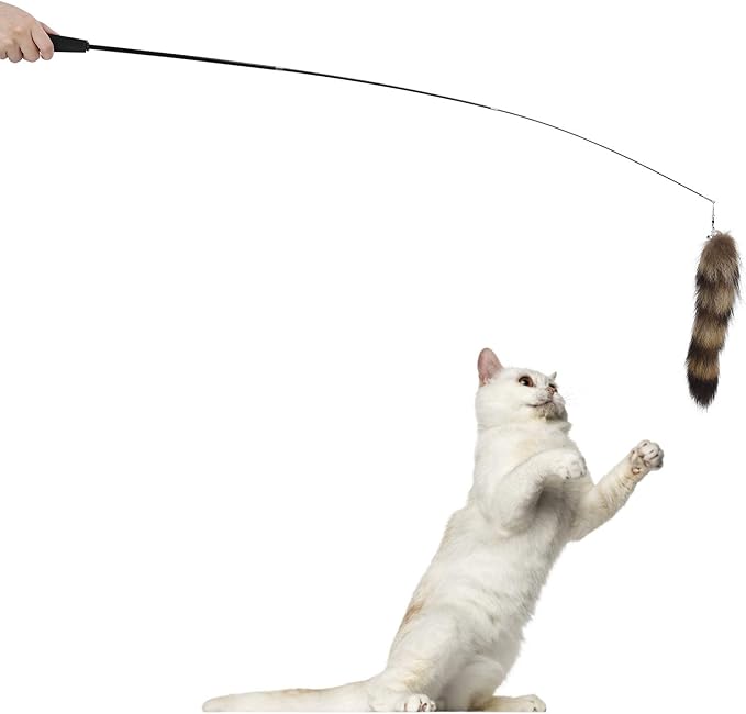 EVTSCAN Interactive Cat Feather Toys, Cat Artificial Tail Playing Sticks Toy Pet Retractable Wand Funny Rod Interactive Toy
