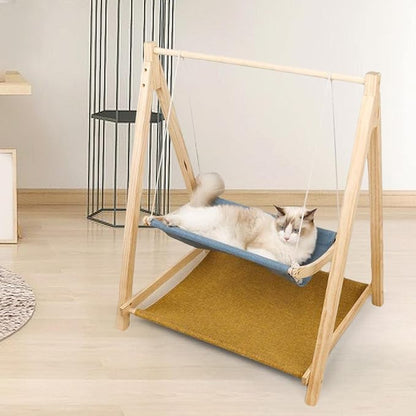 Shelves Perches Breathable Animals Lawn Home 2 Tier Wooden Cat Hammock Bed