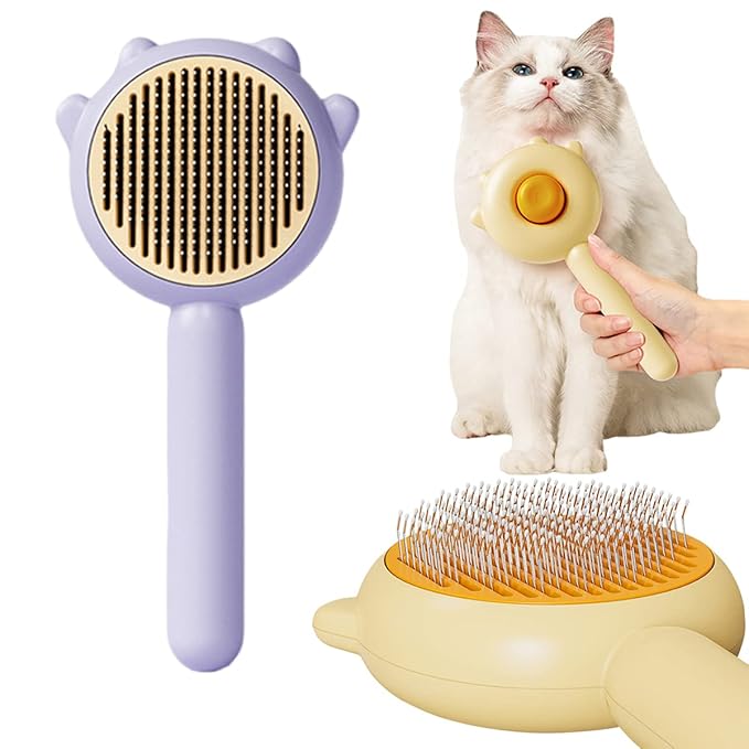 Magic Pet Grooming Brush, 2023 New Self-Cleaning Slicker Comb for Long or Short Hair Pets, Removes Tangles and Loose Fur (Purple)