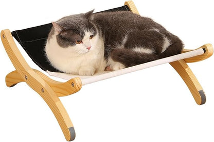 Cat Bed for Indoor Cats, Solid Wood Raised Pet Hammock with Washable Canvas Cover, Adjustable Cat Sleeping Perch Holding 40 lb