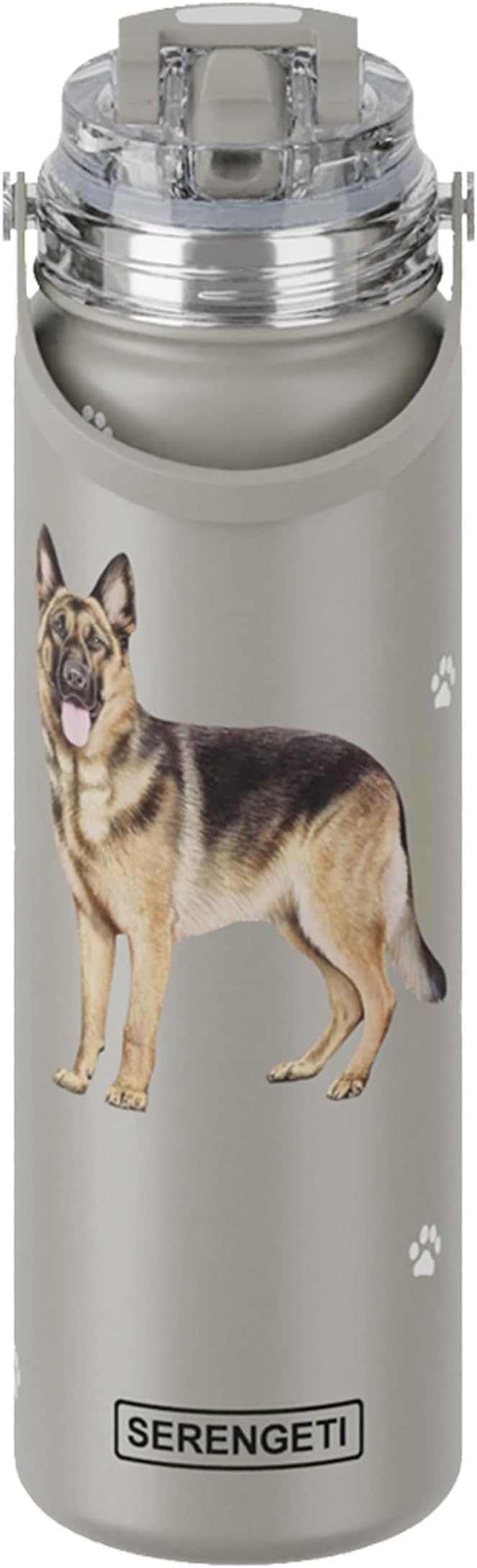 SERENGETI 24 Oz Water Bottle Stainless Steel with Spill Proof Lid - Double walled Vacuum Insulated water flask - Realistic 3D Print of your favorite dog (German Shepherd)