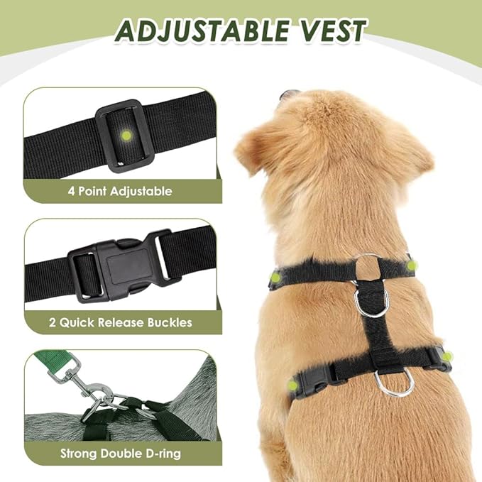 Lukovee Dog Seat Belt for Car, Adjustable Dog Car Harness for Large Medium Small Dogs, Soft Padded & Breathable Mesh Dog Seatbelt with Car Strap and Carabiner (Green,L)